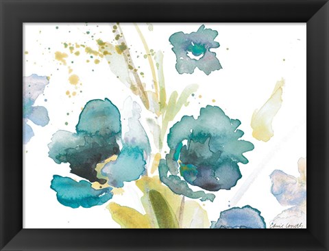 Framed Blue Watercolor Modern Poppies I Print