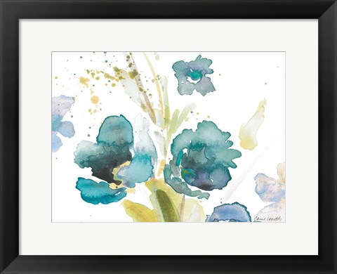 Framed Blue Watercolor Modern Poppies I Print