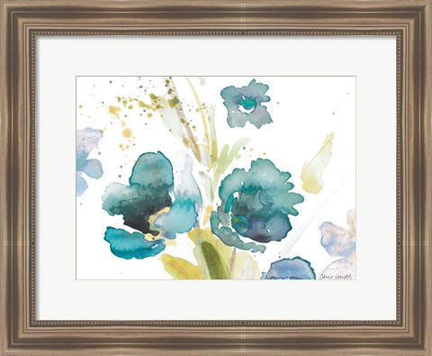 Framed Blue Watercolor Modern Poppies I Print