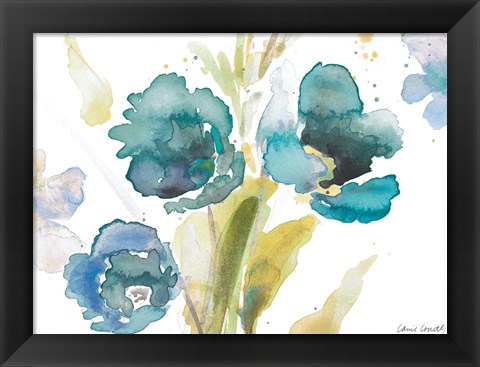 Framed Blue Watercolor Modern Poppies II Print