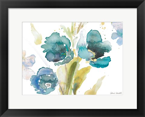 Framed Blue Watercolor Modern Poppies II Print