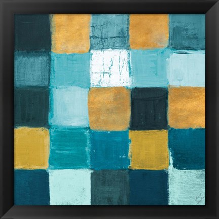 Framed Teal and Gold Rural Facade II Print