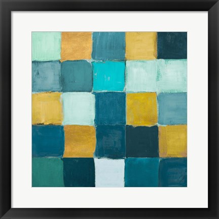 Framed Teal and Gold Rural Facade I Print