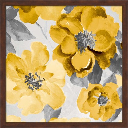 Framed Yellow and Gray Floral Delicate I Print