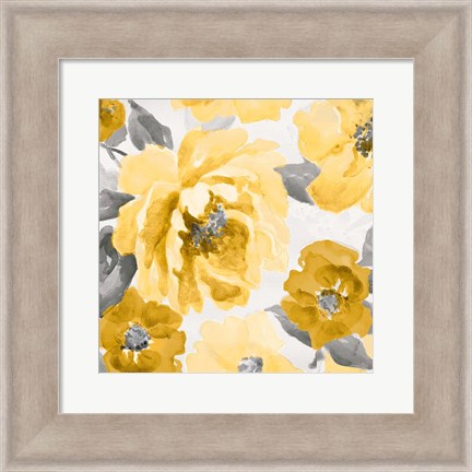 Framed Yellow and Gray Floral Delicate II Print