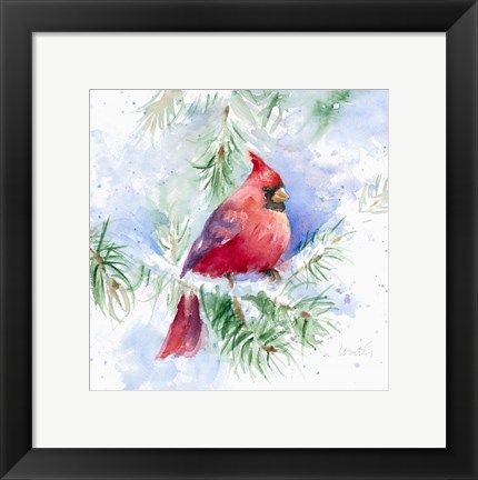 Framed Cardinal in Snowy Tree Print