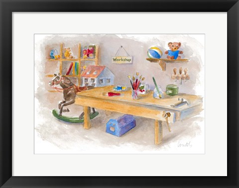 Framed Santa&#39;s Workshop Scene Print