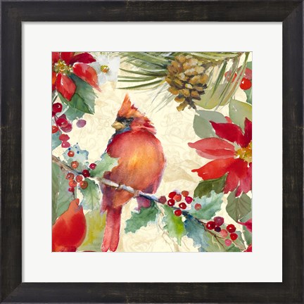 Framed Cardinal and Pinecones II Print