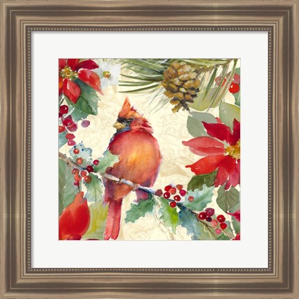 Framed Cardinal and Pinecones II Print