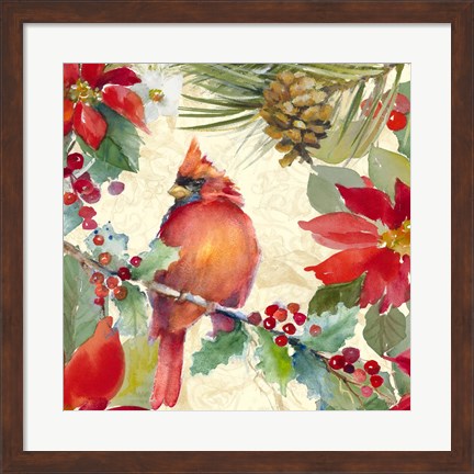 Framed Cardinal and Pinecones II Print