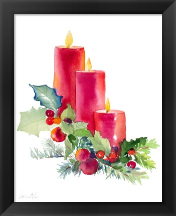 Framed Candles with Holly Print