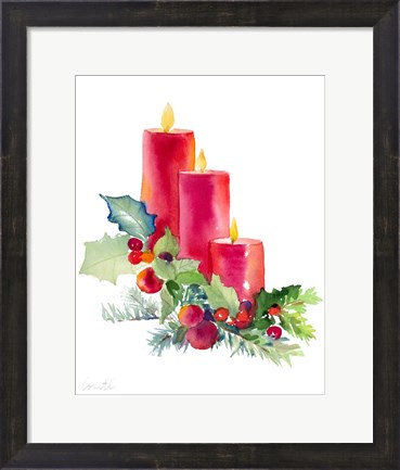 Framed Candles with Holly Print