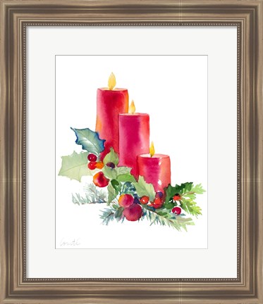 Framed Candles with Holly Print