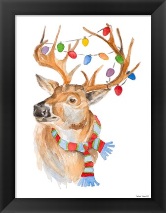 Framed Deer with Lights and Scarf Print