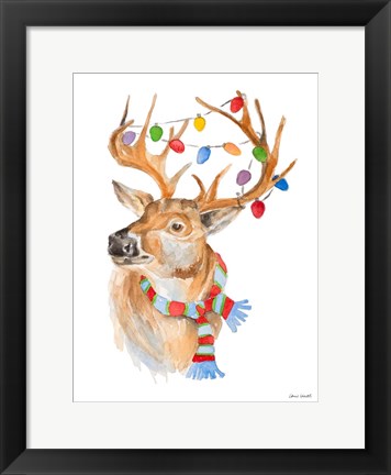 Framed Deer with Lights and Scarf Print