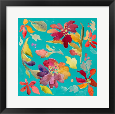 Framed Floral Party On Teal Print