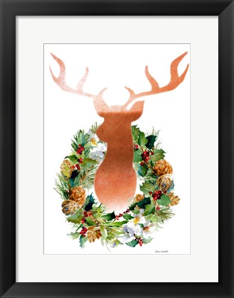 Framed Holiday Wreath with Deer Print