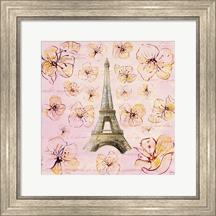 Framed Golden Paris on Floral I Print