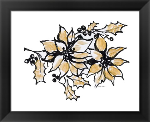 Framed Poinsettias with Gold II Print