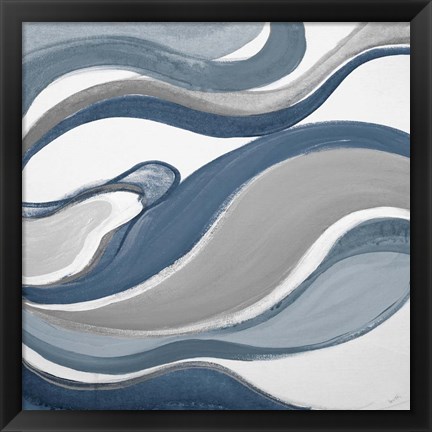 Framed Blue Curves Abstract Square Print