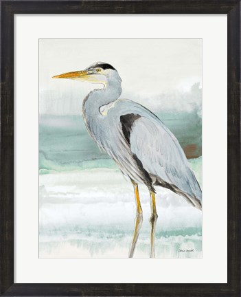 Framed Heron on Seaglass  I Print