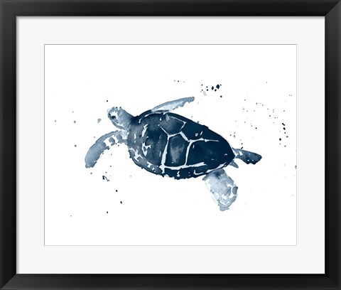 Framed Navy Ink Turtle I Print