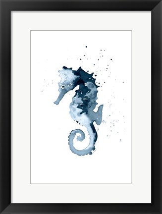 Framed Navy Ink Sea Horse Print