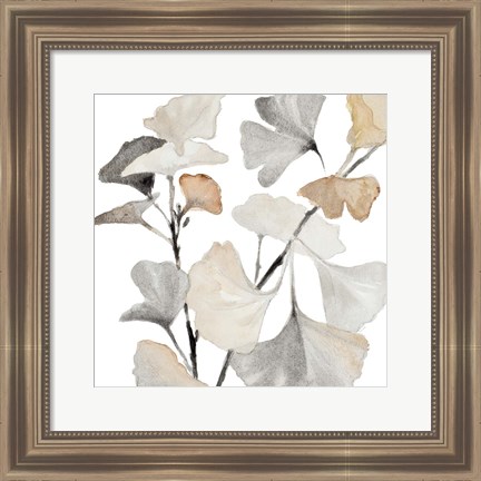 Framed Neutral Ginko Stems I Print