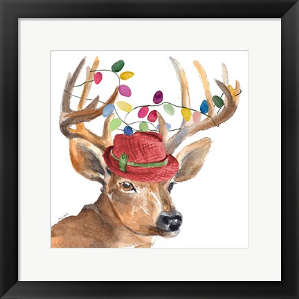 Framed Christmas Light Reindeer Hat Print