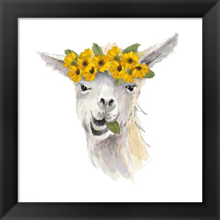 Framed Floral Llama I Print