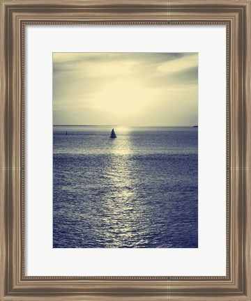 Framed Sailboat at Blue Sunset Print