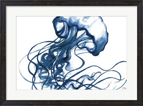 Framed Jellyfish In The Blues Print