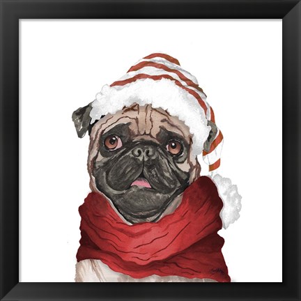 Framed Holiday Pug Print