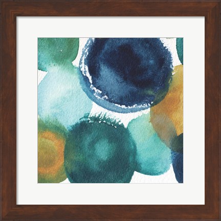 Framed Teal Watermarks Square I Print