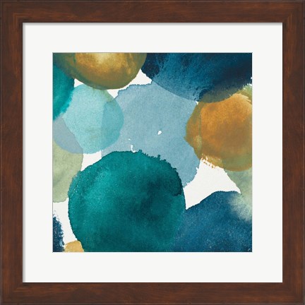 Framed Teal Watermarks Square II Print