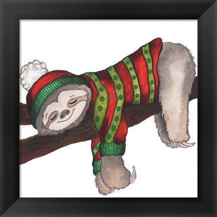 Framed Christmas Sloth III Print