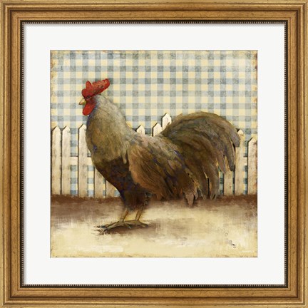 Framed Rooster on Damask II Print