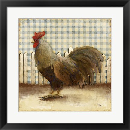 Framed Rooster on Damask II Print