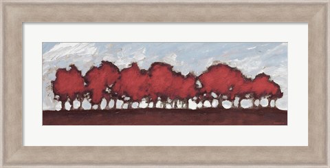 Framed Tree Row Sunset In Red Print