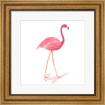 Framed Flamingo Walk III Print