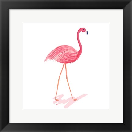 Framed Flamingo Walk III Print