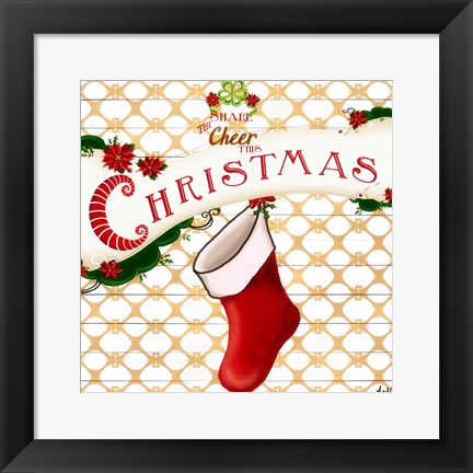 Framed Gold Christmas Cheer I Print