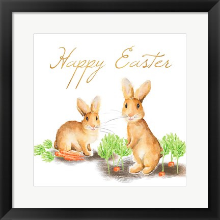 Framed Happy Easter Spring Bunny I Print