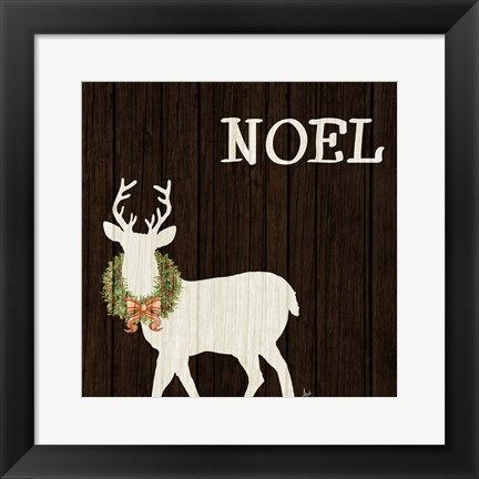 Framed Wooden Deer with Wreath I Print