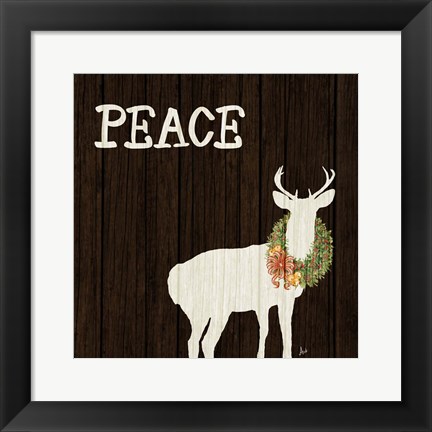 Framed Wooden Deer with Wreath II Print