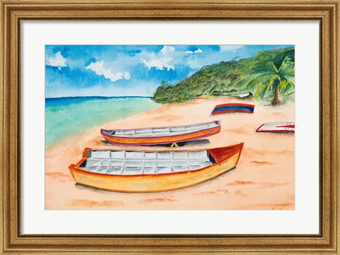 Framed Canoes on the Beach Print