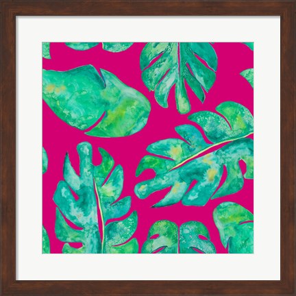 Framed Aqua Leaves On Pink Print