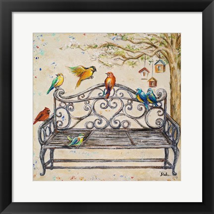 Framed Birds on the Bench Print