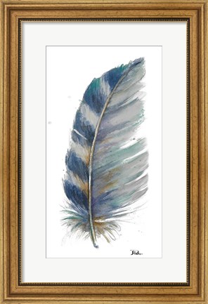 Framed White Watercolor Feather I Print