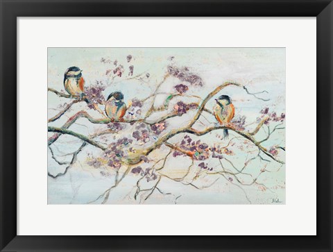 Framed Birds On Cherry Blossom Branch Print